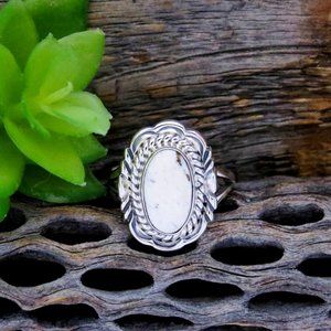 Native American Navajo White Buffalo Sterling Silver Women's Ring Size 8 3/4